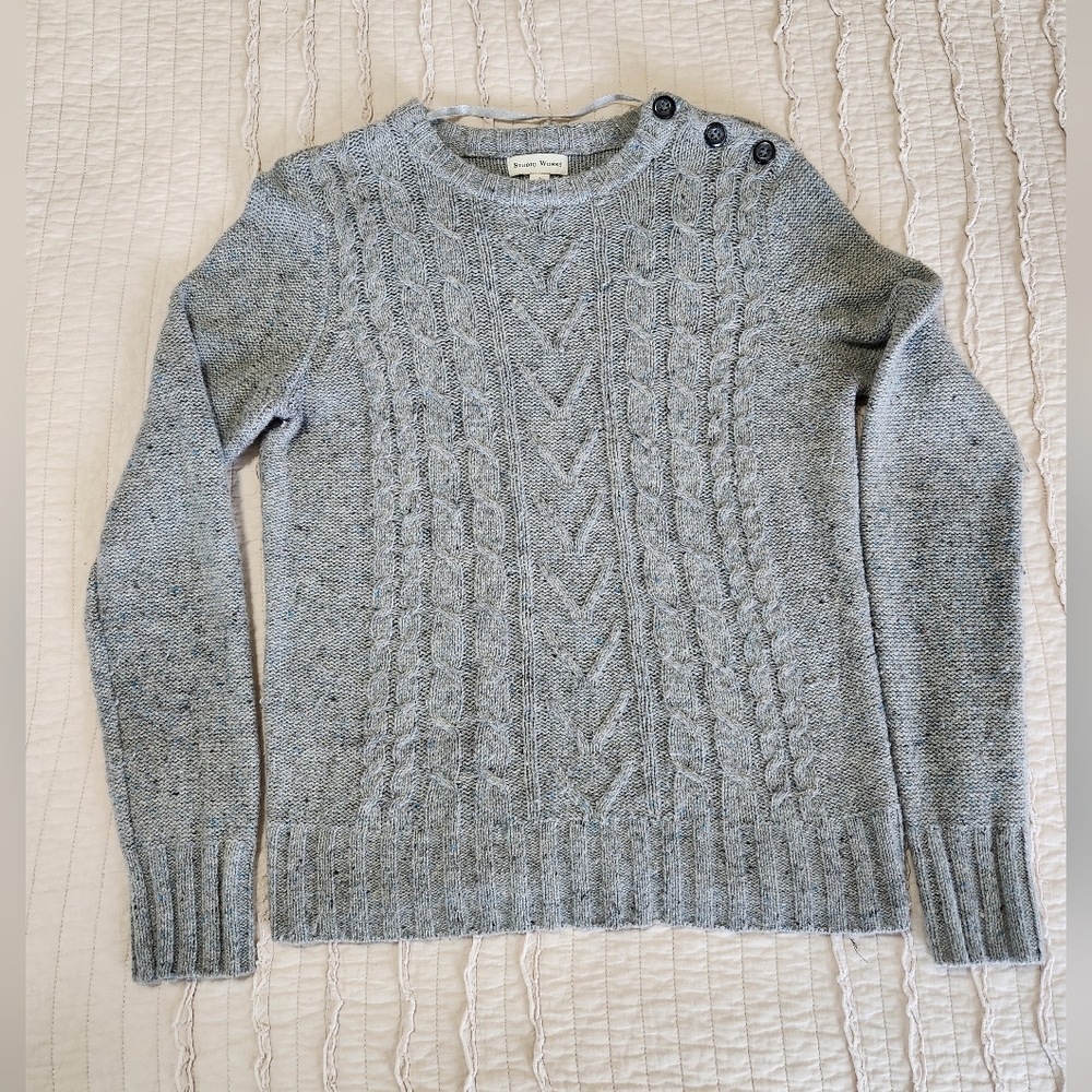 Studio Works Women's Wool Blend Knit Sweater with Button Detail Blue-Grey, S